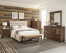 Devon 5-piece Upholstered California King Bedroom Set Beige and Burnished Oak image