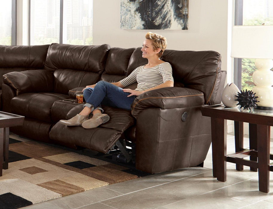 Catnapper Milan Power Lay Flat Reclining Console Loveseat in Chocolate 64349