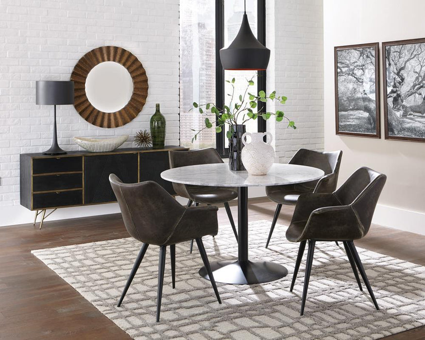 Bartole Round Dining Table White and Matte Black
