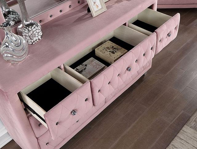 pink dresser with mirror Furniture of America Zohar Dresser In Pink